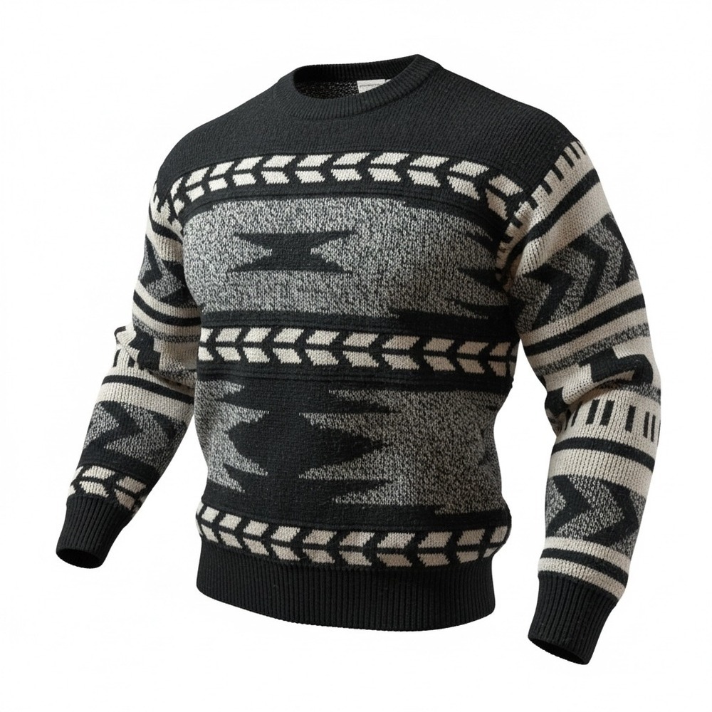 VTG‎ 80s 90s Mens Southwestern Aztec Geometric Knit Grandpa Crew Neck Pullover